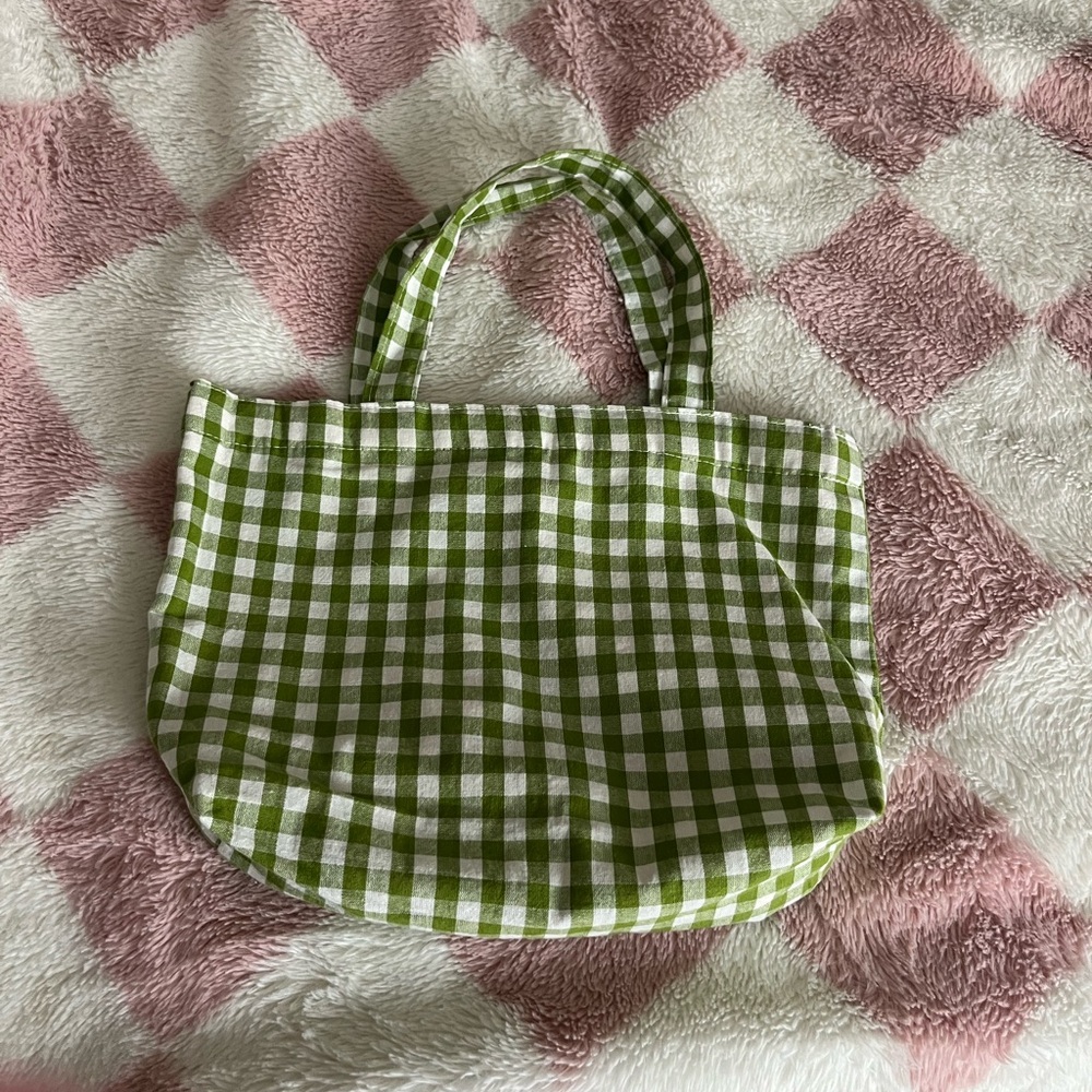 Small Green Checkered Tote Bag